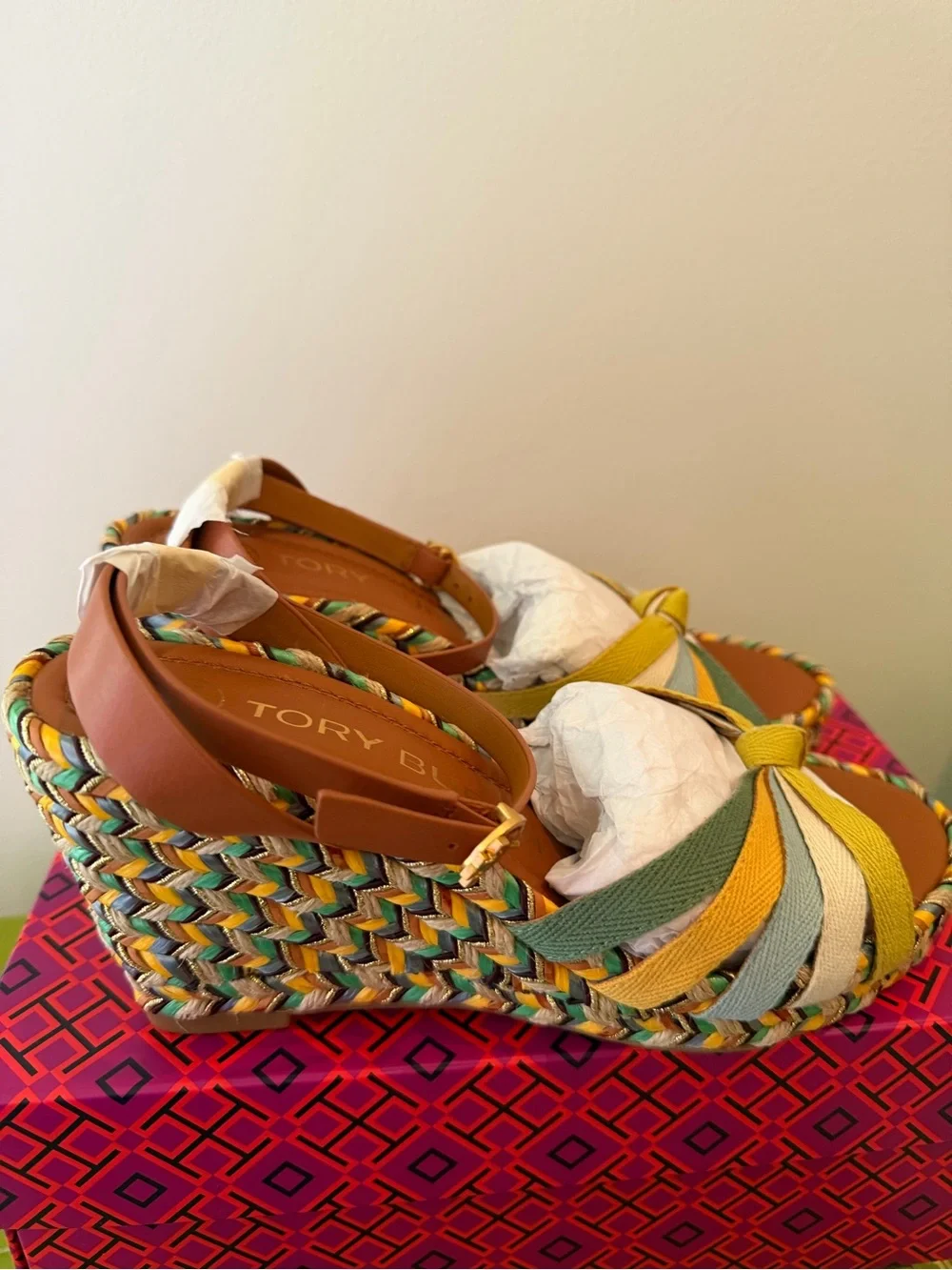 Tory Burch Multicolor Braided Knot Wedge Sandals